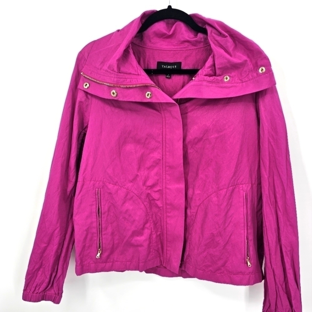 Talbots Magenta Pink Hooded Rain Jacket Windbreaker Size 12 Women’s